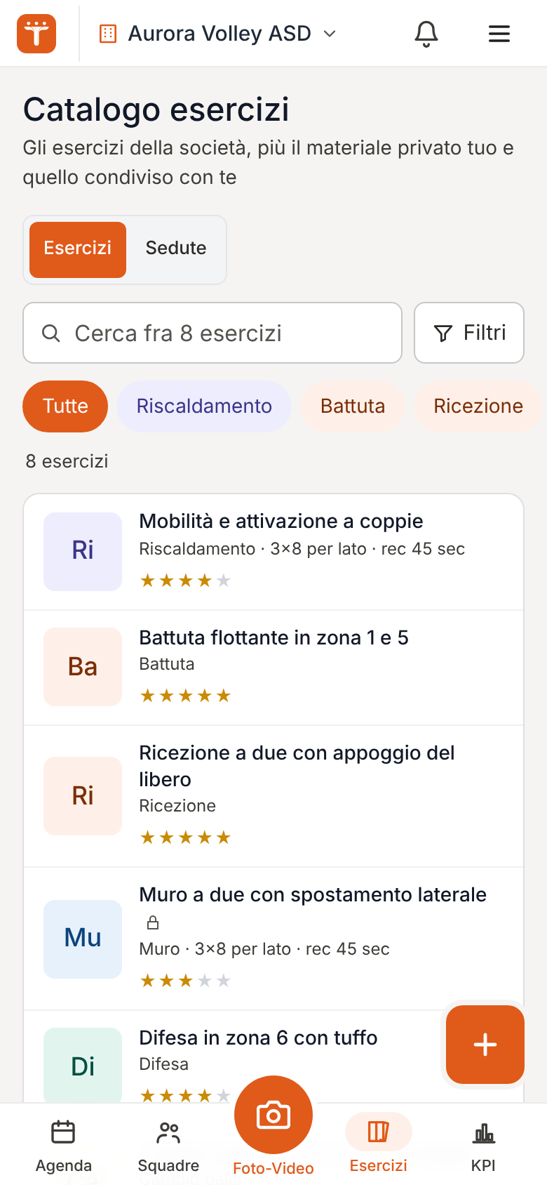 Il catalogo esercizi sul telefono