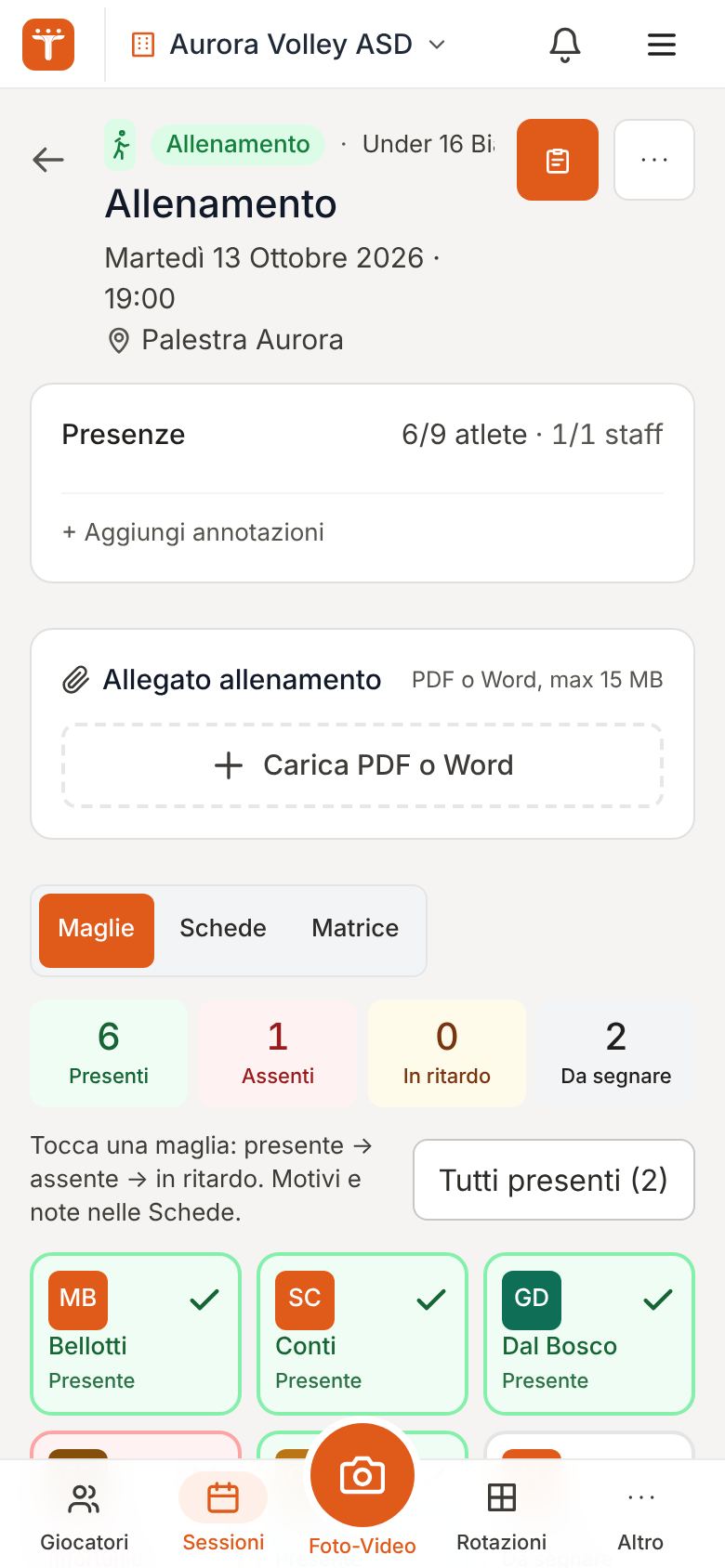 L’appello di un allenamento sul telefono