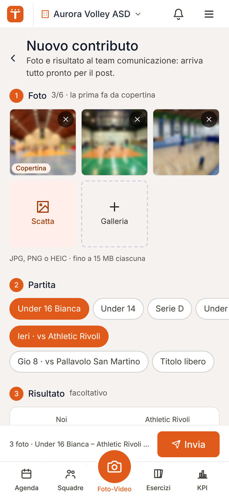 L’invio di un contributo dal telefono: foto, partita e risultato
